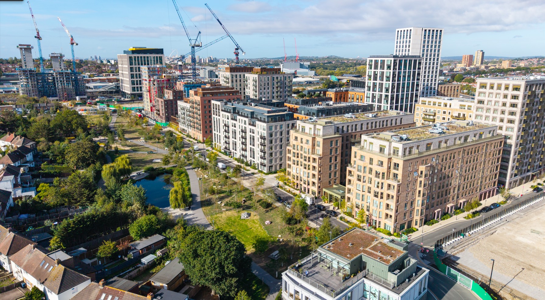 Residential construction site with cranes in London